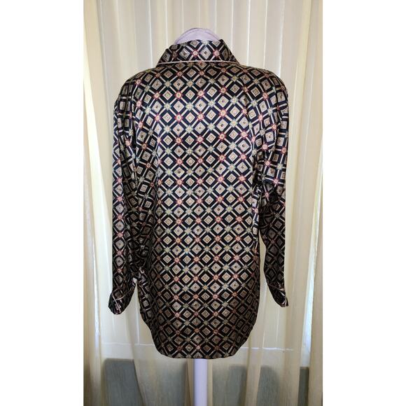 Victorias Secret Womens Satin Pajama Top Sz M Geometric‎ Diamond Pattern - Picture 2 of 5